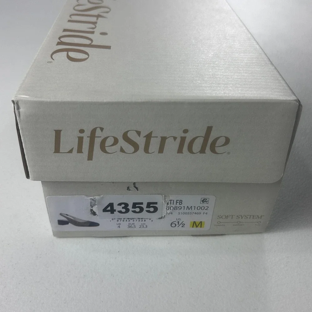 LifeStride Becoming Silver Black Cap Toe Slingback Block Heel Pumps Men 6.5M NEW